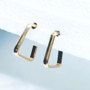 Vintage Geometric Square Gold Tone Hoop Earrings